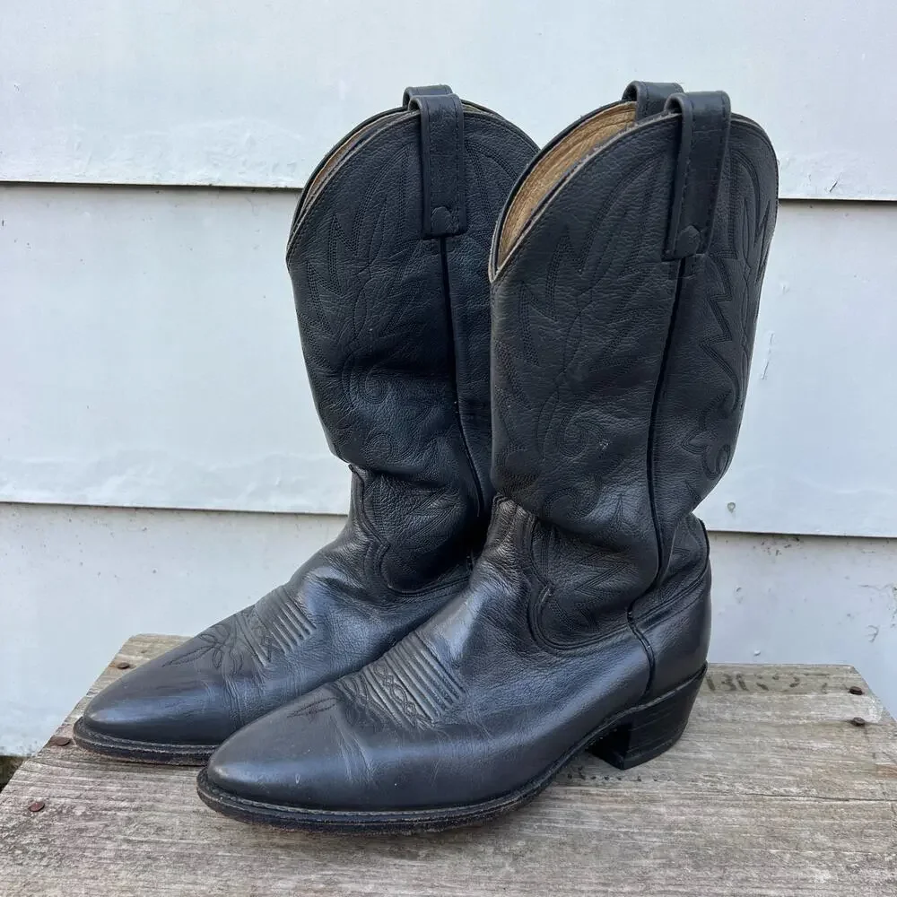 Vintage Dan Post Gray Almond Toe Cowboy Western Boots Size 9D